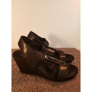 St John's Bay Women's Sz 11 Flex Form Black Jeweled Sling Back Wedge‎ Sandals